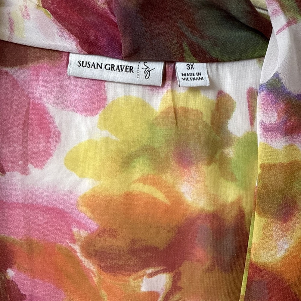 Susan Graver 3X Sheer Floral Kimono Open Front Sleeveless Boho Watercolor - Picture 6 of 10